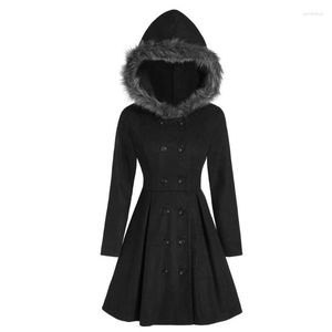 Damenjacken Damen Gothic Plus Size Zweireiher Fell Kapuze Langer Mantel Mode Einfarbig Winter Vintage Warm Für Damen