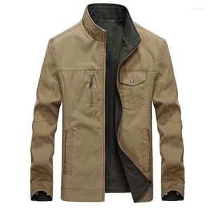 Herrenjacken 8875 Frühling Herbst Doppelseitige Jacke Für Männer Business Casual Stehkragen Mehrere Taschen Klassische Khaki Mantel Männliche Kleidung