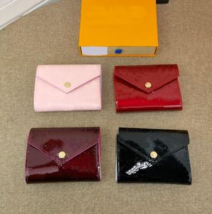 classic designer wallet patent leather hasp button women short wallets classic luxury fashion mini pouch coin purse zippy card holder bag with box