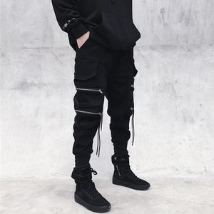 GODLIKEU Calça legging masculina com zíper da moda, calça de rua hip hop preta harem fashion