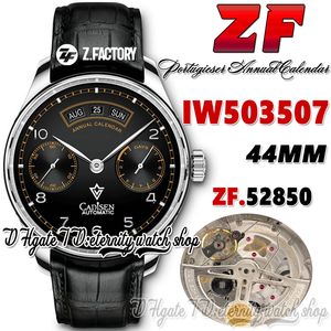 ZF V2 zf503507 Pisa Calendario annuale Orologio da uomo A52850 Automatico Nero Riserva di carica Quadrante Indicatori numerici Cassa in acciaio Cinturino in pelle Super Edition Orologi eternity