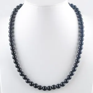 Black agates Stone Beads 8mm Round Natural Stones Beaded Necklaces Strand Girl women Fashion Jewelry 45cm F3033