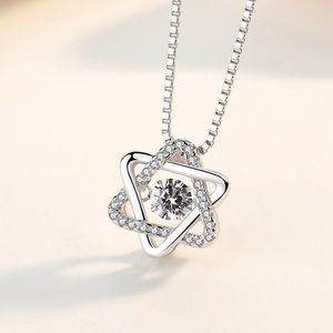 S925 Silver Star Pendant Statement Necklace Zircon Diamonds Women Girls Lady Swarovski Elements Jewelry