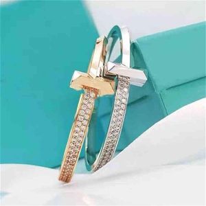 t Home Semi Diamond Bracelet 925 Sterling Silver T1 Series 18k Rose Gold Plated Wide T-shaped Light Luxury Fashion Hand Jewelry293j