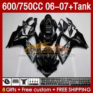 Injection Mold Fairings & Tank For SUZUKI GSXR600 750CC GSXR-750 K6 GSX-R600 06-07 154No.9 600CC GSXR 600 750 CC GSXR750 06 07 GSXR-600 2006 2007 OEM Fairing black glossy