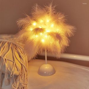 Table Lamps Feather Lamp For Bedroom Led Desk DIY Fairy Light Wedding Decoration USB/ Battery Power Night