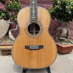 Chitarra acustica vintage personalizzata da 39 pollici stile invecchiato AAAA legno di cedro massiccio OOO corpo fantasia abalone su tutta la vite folk classica