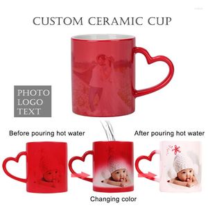 Tassen 350ml 12oz Magic Tasse DIY Logo po rot Liebe Form Wasser Show Becher Keramik Sublimation Print Customize Pictur
