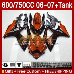 Injection Fairings & Tank For SUZUKI GSXR 600 750 CC 600CC 750CC 2006-2007 154No.145 GSXR-600 GSXR600 K6 GSXR750 06 07 GSXR-750 GSX-R600 2006 2007 OEM Fairing orange flames