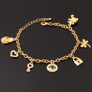 Real Gold Plated Evil Eyes Cute Armband Key Lock Bear Hearts High Quality Bangles For Girls Jewelry Whole YH5184286K