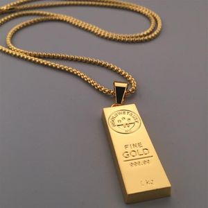 Hänghalsband Mens Fashion Rectangular Square Bar Necklace Gold Color Hip Hop Chain Boy Gift263o