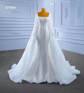 Neue Meerjungfrau-Hochzeitskleider, weißes Paillettenkleid mit abnehmbarer Schleppe, glänzendes Bling, SM67464