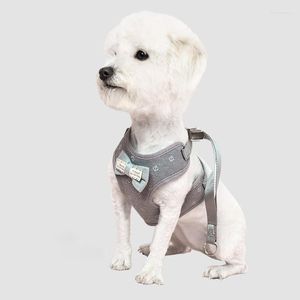 Dog Collars Adjustable Soft Breathable Cat Control Harness Cotton Mesh Bow Design Vest For Pet Puppy Collar Chest Strap