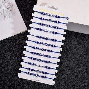 Par Women 12pcs Set Blue Turkish Evil Eye Charms Armband Crystal Bead Justerbar repkedja Anklets Child Girl Jewelry 154 U2253U