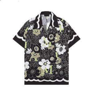 Fashion Hawaii FLOWER CAMP Letter Print Beach Bowling Casual Shirts Men Summer Dress Shirt