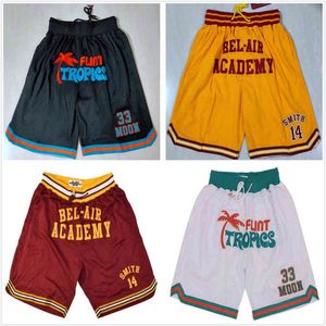 Men's Shorts Vintage zaledwie 14 Will Smith Fresh Don Don Basketball Shorts Bel-Air Academy Pocket Pants Flint Tropics Semi Pro 33 Jackie Moon Retro Black
