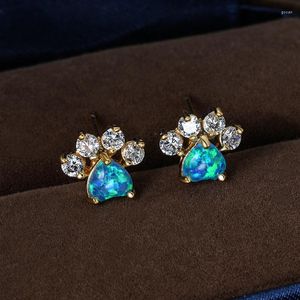 Orecchini per borchie colorate blu opal cuore pietra carina caglie caglie claw s925 per donne gioielli a colori argento oro