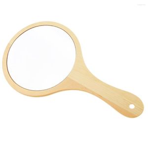 Compact Mirrors Portable Round Wooden Handheld Beauty Makeup Hand Mirror With Hanging Handle