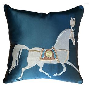 Kudde DunxDeco Horse broderad täckdekorativt fodral modern lyxig blå färg Coussin Sofa stol Bäddar dekorera