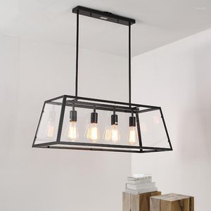 Pendant Lamps Vintage Wrought Iron Chandelier Rectangular Glass Box Restaurant Cafe Creative Personality Living Room Lamp