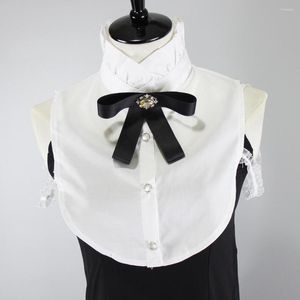 Kowątki 2022 Women Bowknot Ruffles Stand Fałszywy kołnierz Panie Zdejmowane obroże do garnitury Half-Shirt False Check-Zwiedź