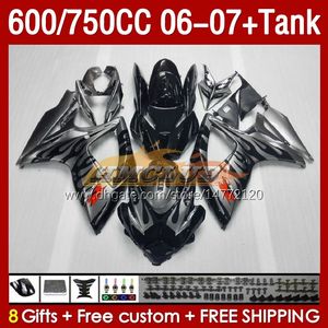 Tanque de atendimento de moldes de inje￧￣o para Suzuki GSXR600 750CC GSXR-750 K6 FLAMES SILVERS GSX-R600 06-07 154NO.6 600CC GSXR 600 750 CC GSXR750 06 07 GSXR-600 2006 2007 OEM Fakeening