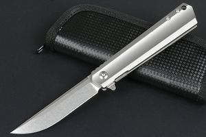 M6674 Titanium Alloy Flipper Folding Knife D2 Stone Wash Drop Point Blade CNC Finish Handle Ball Bearing EDC Pocket Folder Knives with Nylon Bag