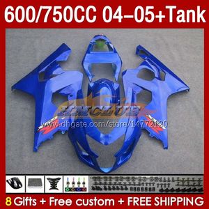 Suzuki GSXR600 750CC GSXR-750 K4 GSX-R600 04-05 153NO.34 600CC GSXR 600 750 CC GSXR750 04 05 GSXR-600 2004 2005 2005インターブモルドフェアリング青い光沢青色の光沢のあるOEMフェアリングスタンク