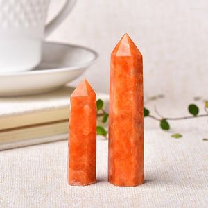 Estatuetas decorativas 1pc Natural Crystal Point Sunstone Healing Stone Quartz Tower Orange Wand Ornament for Home Decor Reiki Energy Pyramid