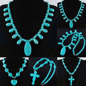 Collane di moda per gioielli da donna Turchesi Perline di howlite Croce Collana con pendente a forma di goccia d'acqua Filo 21 pollici BF314