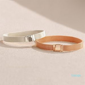 NOWOŚĆ 18K Rose Gold Strap Men Mężczyznę Łańcuchy Ręka Ręka Refleksja Bransoletka Oryginalne pudełko do Pandora 925 Srebrne bransoletki295o