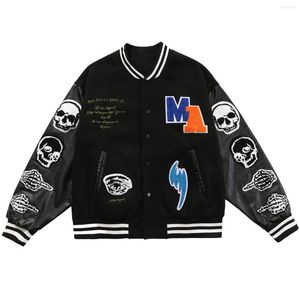 Giacche da uomo LACIBLE Giacca da baseball allentata Hip Hop Cappotto Uomo Donna Streetwear Bomber Toppe con teschio Harajuku Ricamo Varsity