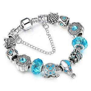 Pandora-stil blå luftballong kristalllegering stor hål pärla armband europeisk stil diy smycken210a