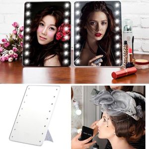 Compact Mirrors LED Touch Screen Adjustable Tabletop Folding Dimmable Makeup Mirror 16 Lights Can Adjust The Brightness.