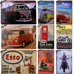 Motorcycle Poster Vintage Bus Retro Metal Painting Tin Plaque Signs Plate Pub Bar Garage Home Wall Deco 20X30 CM