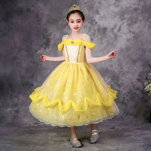 Śliczna żółta sukienka dziewczyna z kwiatami Księżniczka linia na ramię ręcznie robione kwiaty Dzieci urodziny suknie weselne suknie