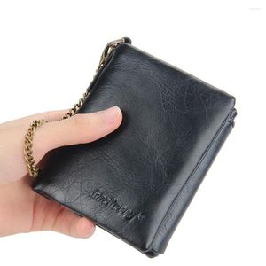 Wallets Short Mens Wallet With Zipper Coin Pocket Multi Bits Card Holder Walet Luxury Trifold Chain Purse Small Leather Men