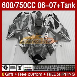 OEM Zbiornik Fairings dla Suzuki GSXR 600 750 CC GSX-R600 GSXR750 2006-2007 154NO.141 GSXR-600 GSXR600 K6 600CC 750cc 2006 2007 GSXR-750 06 07 Wtrystyczny błyszczący szary szary