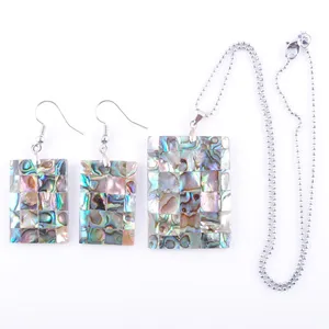 Natural Paua Abalone Shell Rectangle Fashion Jewelry Set For Women Party Gift Beads Dangle Pendant Dangle Hook Earring Chain 45cm Q3005