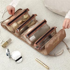 Sacos de armazenamento 4pcs em 1 bolsa de cosméticos para mulheres com zíper de zíper, bolsa separável damas de nylon dobrável maquiagem