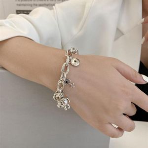 Link Chain Bracelet 925 Sterling Silver Handmade Little Bear Key Lock Pendent Charm Bracelets For Women Wedding Luxury Jewelry190f