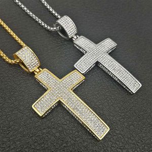 316L Stainless Steel Hip Hop Punk Jewlery Big Cross Cubic Zirconia Pendant Necklace Men Women Street Dance Rock Rapper Accessories314A191n