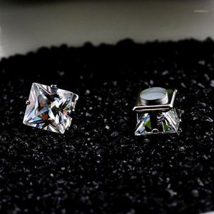 Stud No Piercing 4 5 6 7 8mm Square Zircon Magnetic Earings For Women Men Kids Hole Crystal Ear Studs Jewelry Magnet Earring1303K