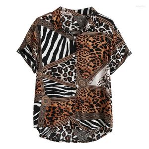 Mens Casual Shirts Men Shirt Short Sleeve Summer Fashion Leopard Patchwork Camisa Hombre Button Down Streetwear1