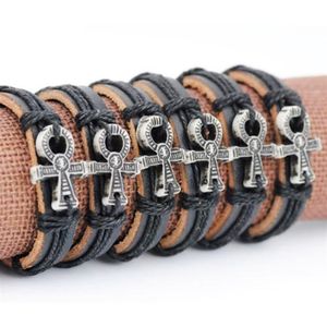 J￳ias inteiras 12pcs Antigo s￭mbolo eg￭pcio da vida ANKH Leather Bracelets Bangles Lucky Amulet Gifts For Men Women MB84214D
