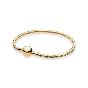 Yellow Gold Plated Ball Clasp Snake Chain Armband Women Mens Designer Jewelry Original Box For Pandora Real Sterling Silver Girl Gift Charms Armband