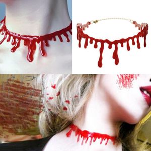 Halloween Fear Blood Drop Colar Party Decora￧￣o de Vampire Dentes Red Bloods Drip Chokers Horror Props Party DIY Decora￧￵es