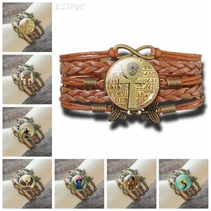 2021 tennis Egyptian Bracelet Vintage Ancient Egypt Anubis Scarab Goddess Retro Brown Multilayer Leather for Men Women282A