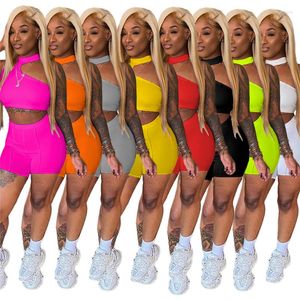 Kvinnors spårdräkter 2022 Kvinnor Solid Tracksuit Casual Sporty Two Piece Set Asymmetrical Crop Top Vest Biker Shorts Fashion Suit