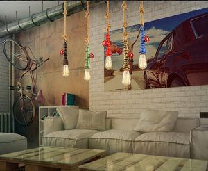 Pendant Lamps American Vintage Water Pipe Light Fixture Retro Rope Industrial Hanging Lamp Bar Restaurant